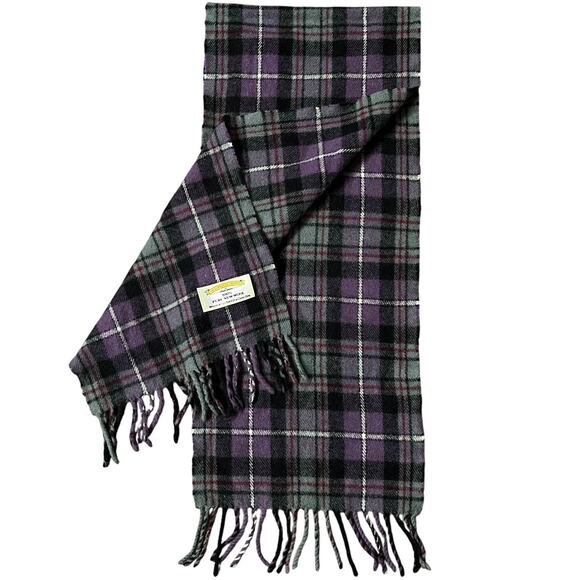 James Pringle Weaver 100% Pure New Wool Lavender Gray Plaid Fringed‎ Woven Scarf - Picture 1 of 6